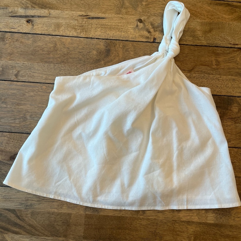 White One-Shoulder Knot Crop Top size 8